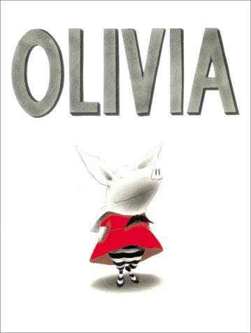 Olivia picture book by Ian Falconer — minimal black and white illustration with single red accent