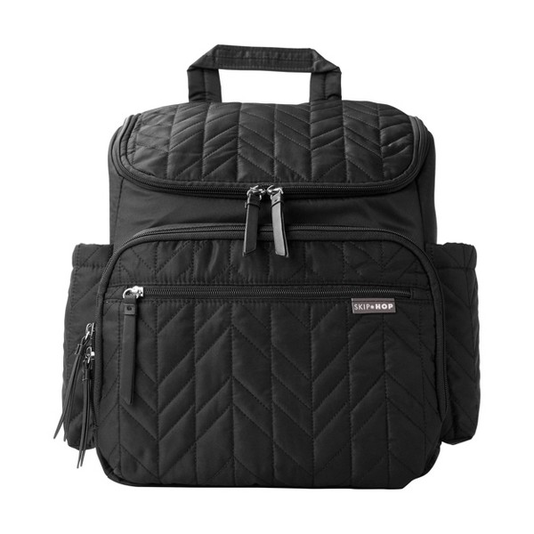 Skip Hop Forma diaper bag backpack in black on clean neutral background