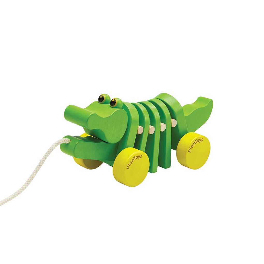 PlanToys Dancing Alligator wooden pull toy with articulated wiggling body