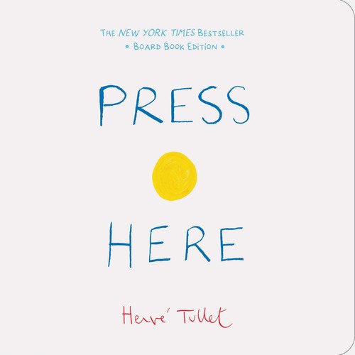 Press Here interactive board book by Herve Tullet with yellow dot cover