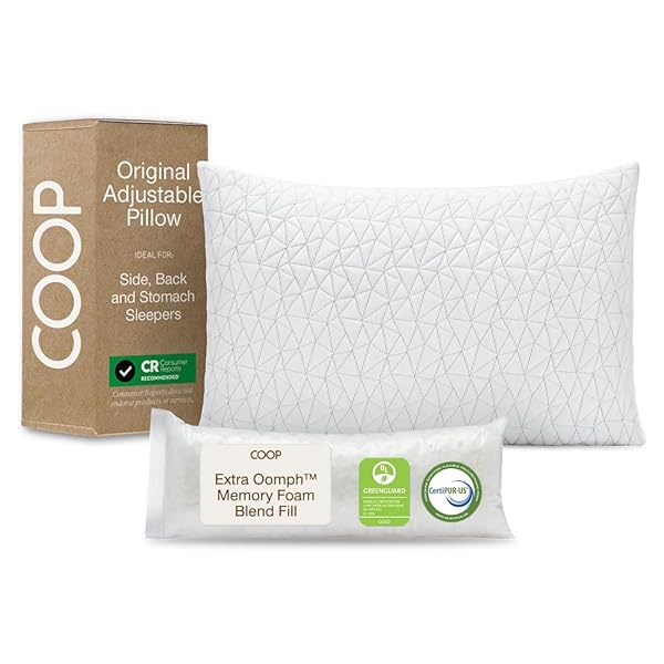 Coop Home Goods Original Adjustable Loft Pillow in white cotton cover