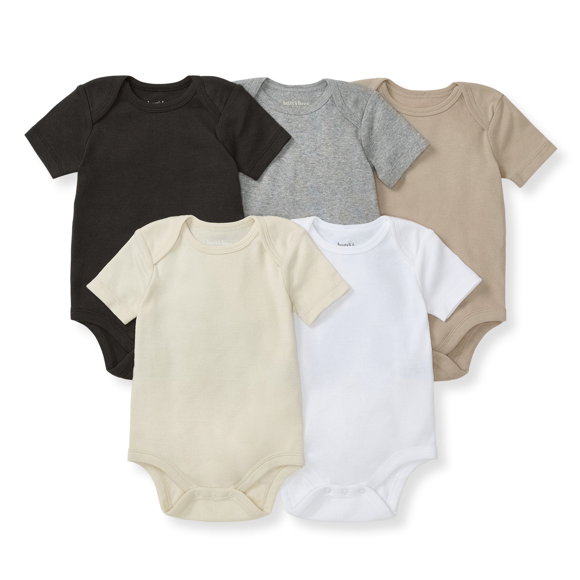 Burt's Bees Baby organic cotton bodysuit five-pack in neutral ash color