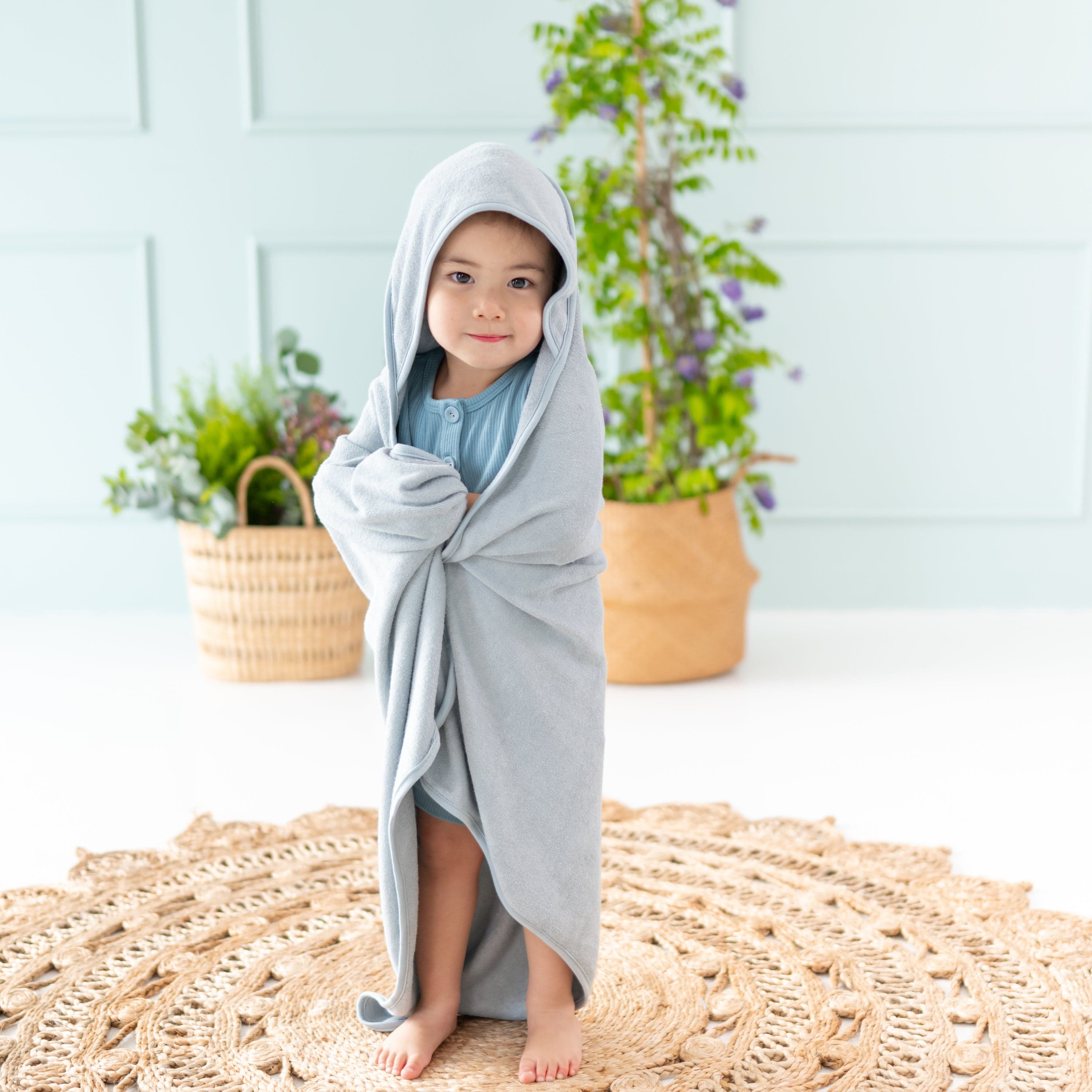 Kyte Baby bamboo hooded bath towel in fog neutral grey