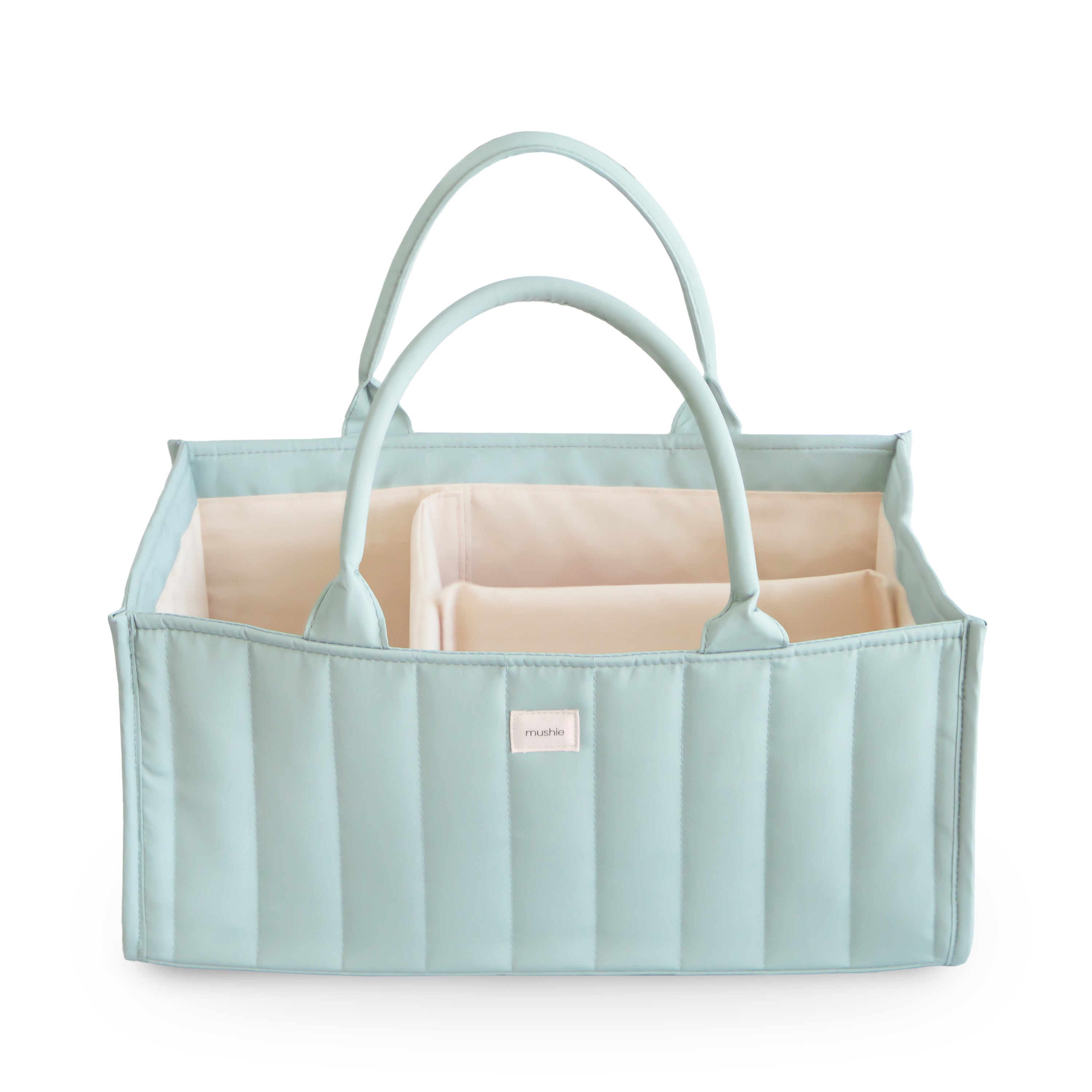 Mushie diaper caddy organizer in neutral fabric