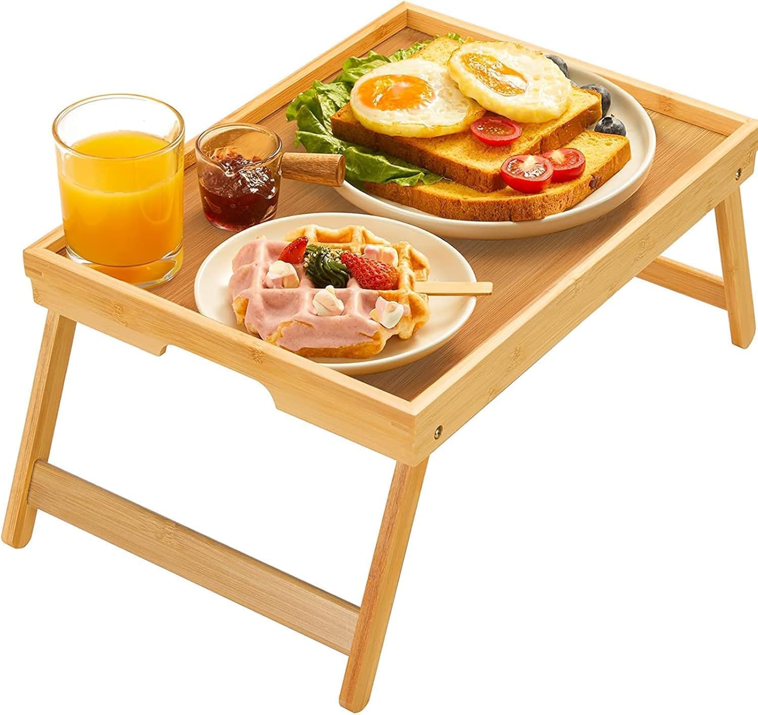 Bamboo bed tray with folding legs — couch lap tray for new parents