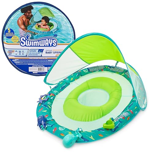 SwimWays Baby Spring Float inflatable ring with UPF sun canopy