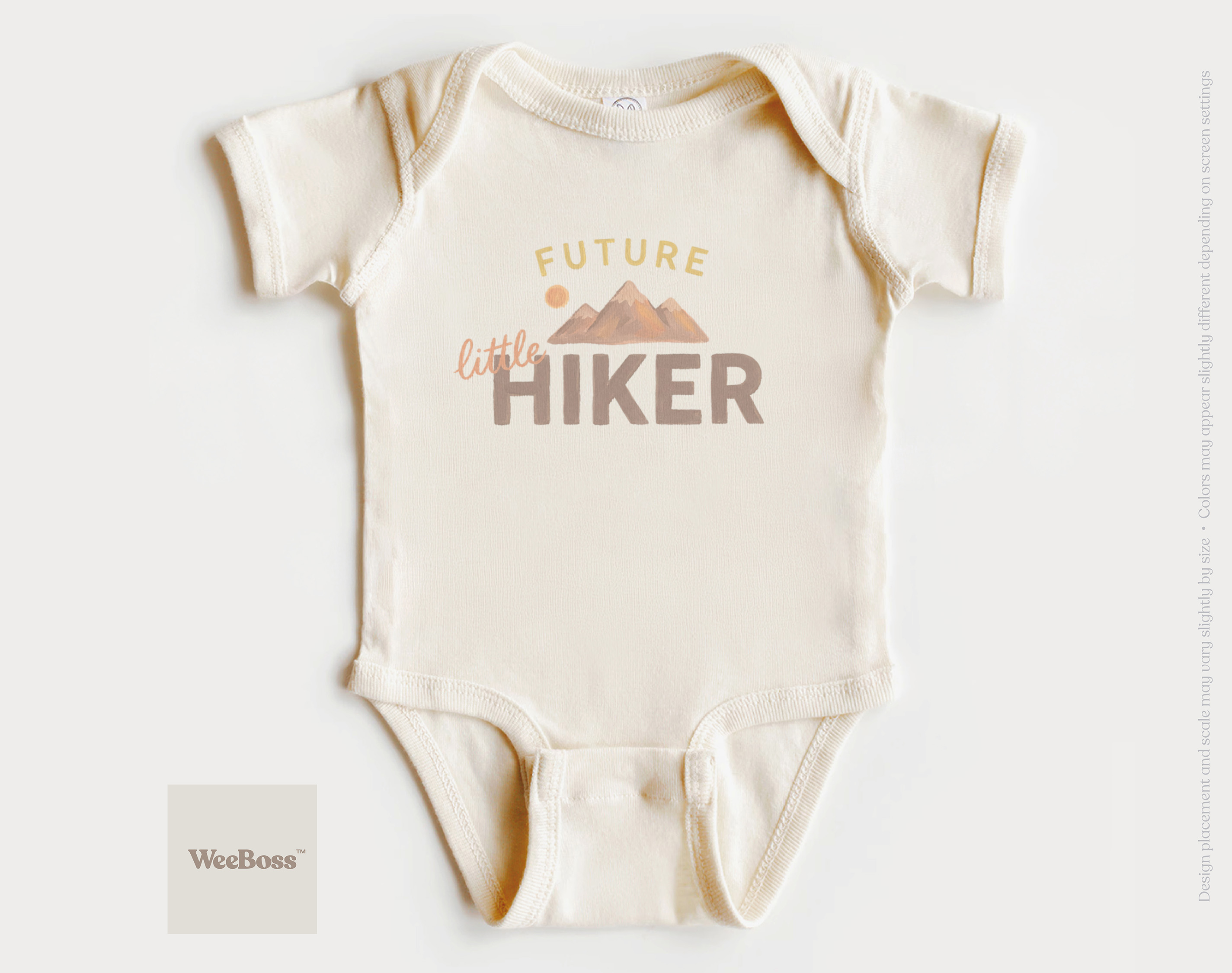 WeeBoss Future Little Hiker baby bodysuit with outdoor adventure design