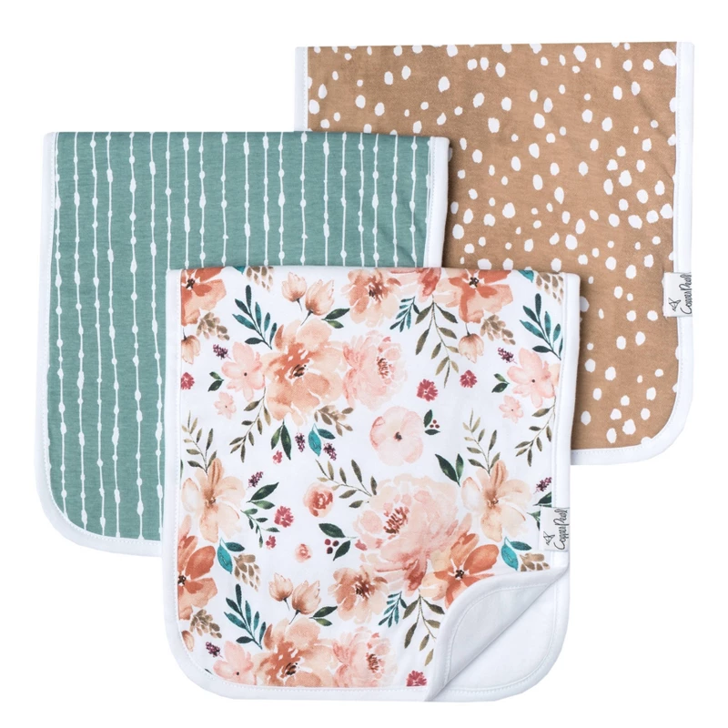 Copper Pearl knit burp cloths 3-pack in neutral pattern