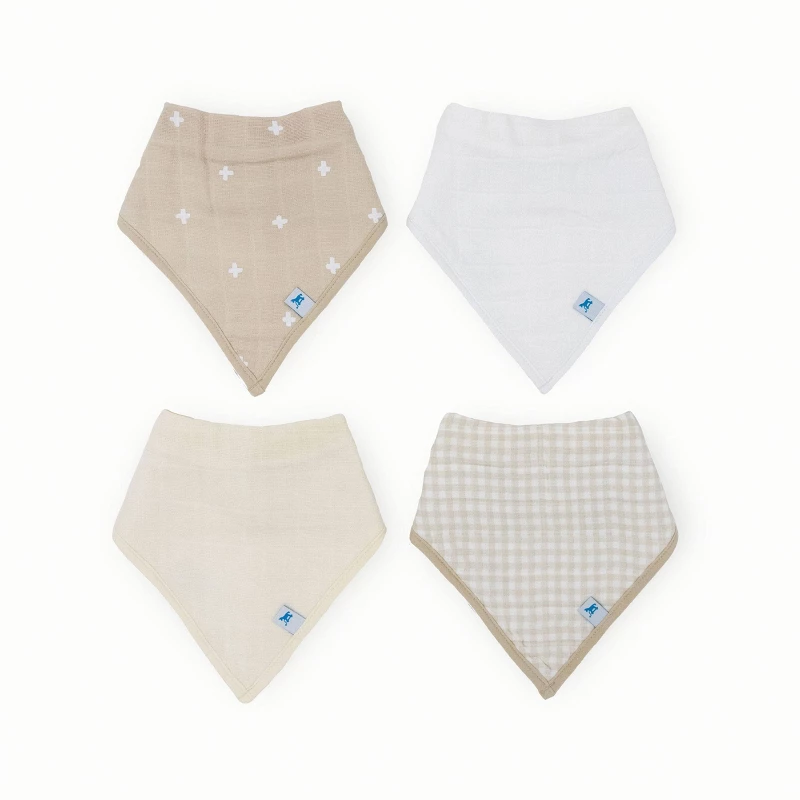 Little Unicorn cotton muslin bandana bibs 4-pack in taupe cross pattern