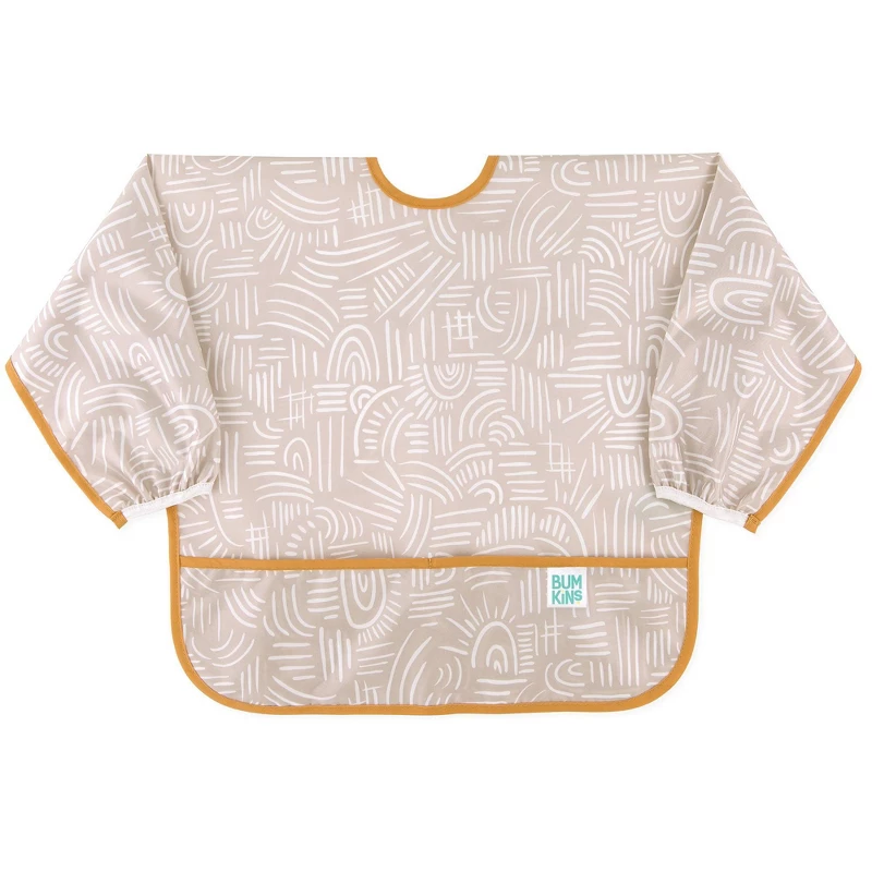 Bumkins waterproof sleeved bib in tan neutral color