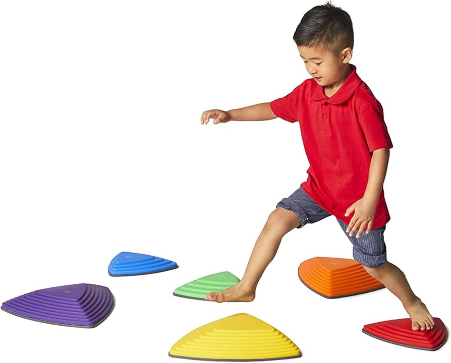 GONGE Riverstones balance stepping platforms in varied heights arranged as obstacle course