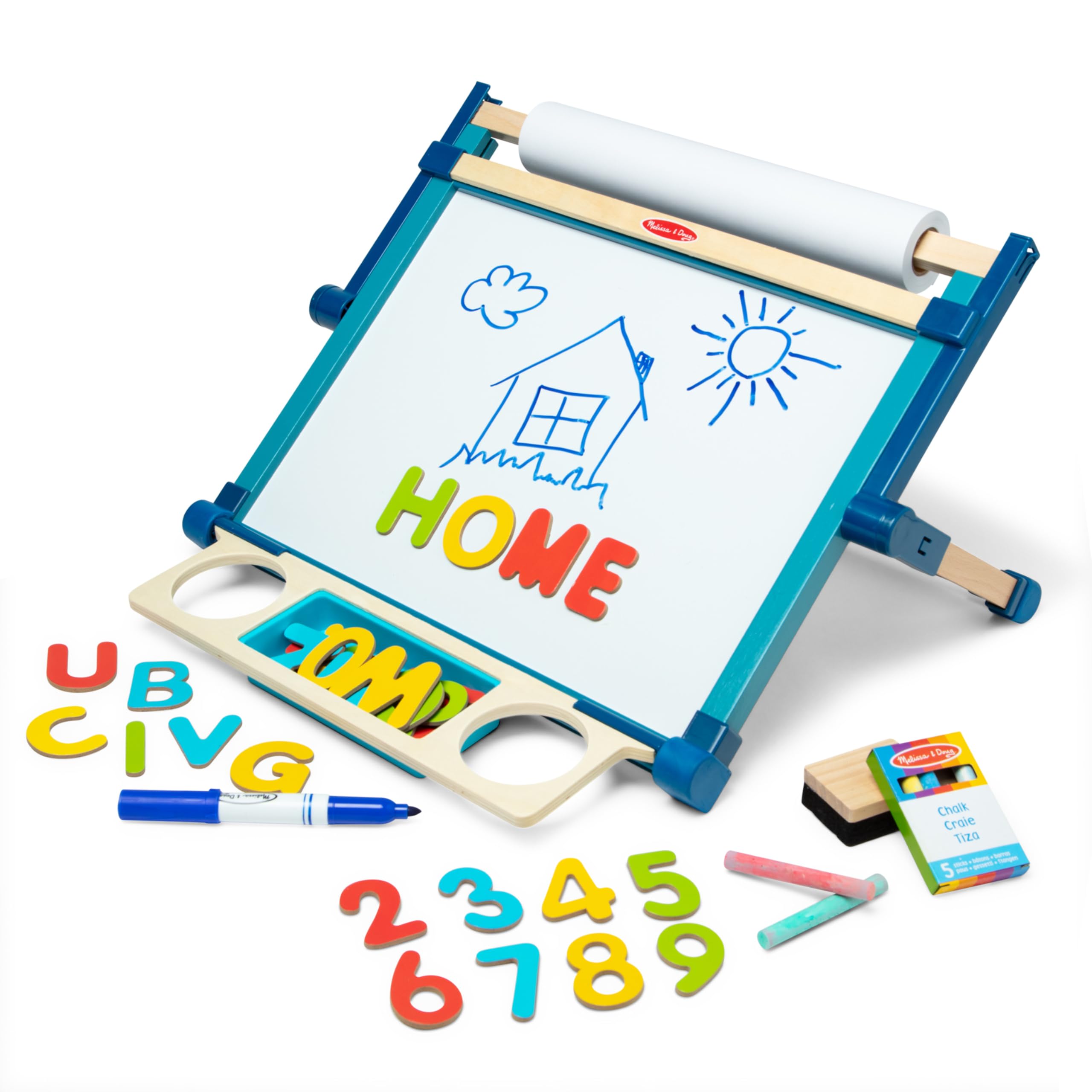 Melissa & Doug double-sided tabletop wooden art easel with chalkboard and dry-erase surfaces