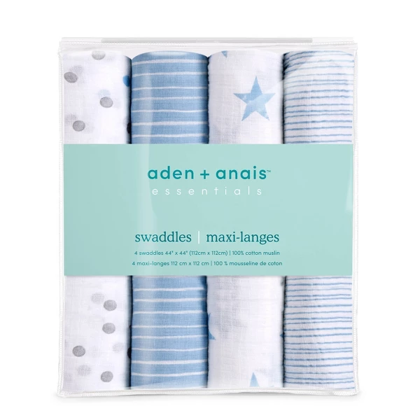 aden + anais cotton muslin swaddle blankets — practical baby shower gift on a warm neutral surface